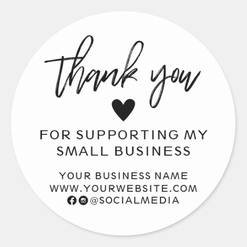 Modern Black and White Thank You Classic Round Sticker