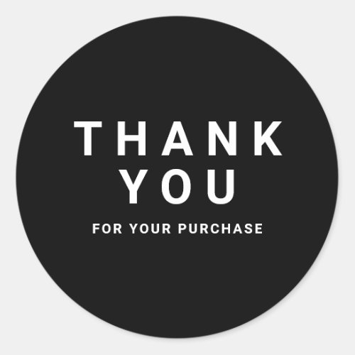 Modern black and white thank you for your purchase classic round sticker