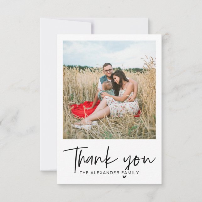 Modern Black and White Thank You Script Photo Card (Front)