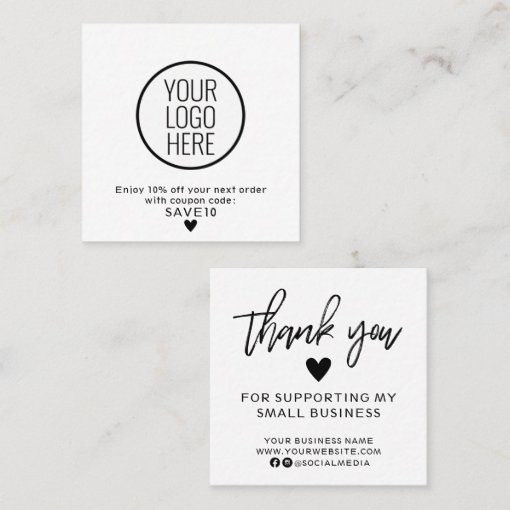 Modern Black and White Thank You Square Business Card | Zazzle