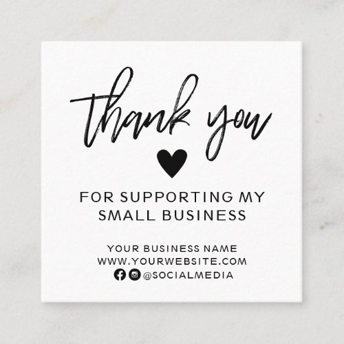 Modern Black and White Thank You Square Business Card