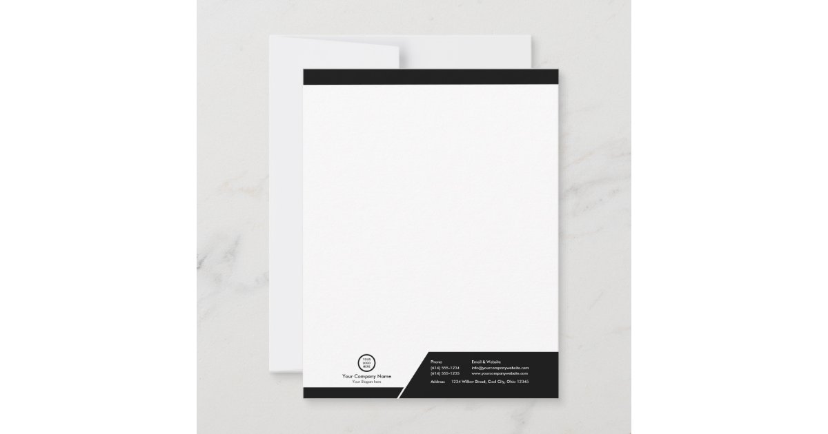 Modern Black and White Theme Branded Custom Logo Note Card | Zazzle