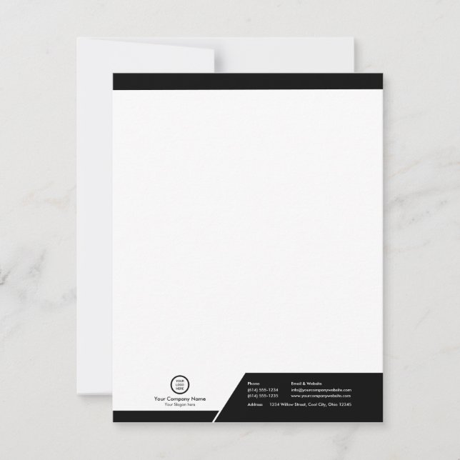 Modern Black and White Theme Branded Custom Logo Note Card (Front)