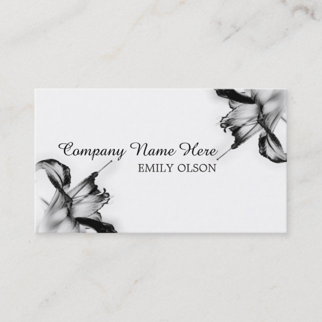 Modern Black and White Tiger Lily Business Card (Front)