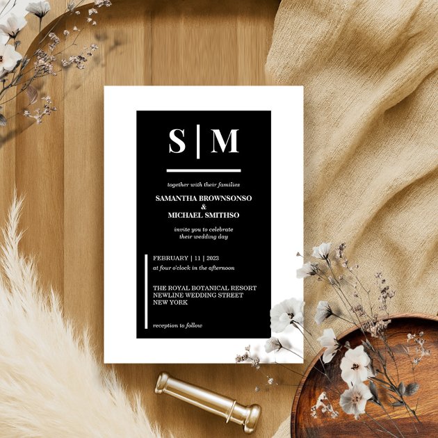 Modern Black and White Tone Wedding Invitation