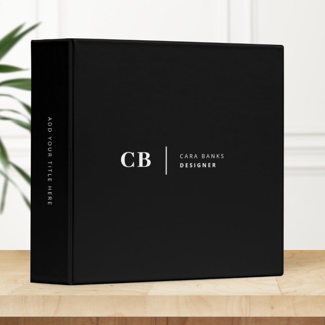 Modern Black and White Trendy Stylish Monogram 3 Ring Binder (Creator Uploaded)