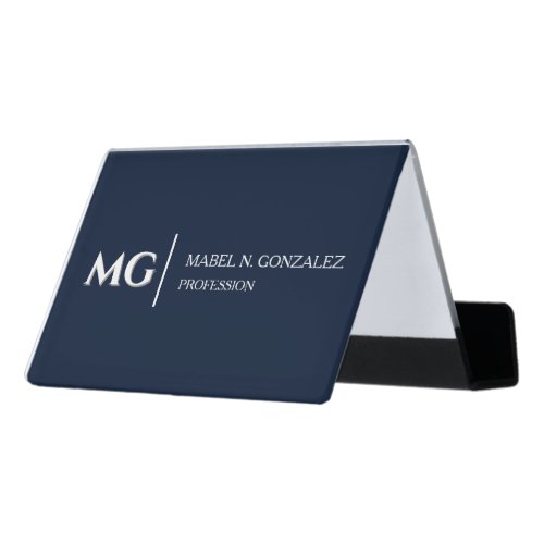 Modern Black and White Trendy Stylish Monogram Desk Business Card Holder