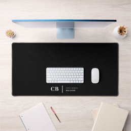 Modern Black and White Trendy Stylish Monogram Desk Mat