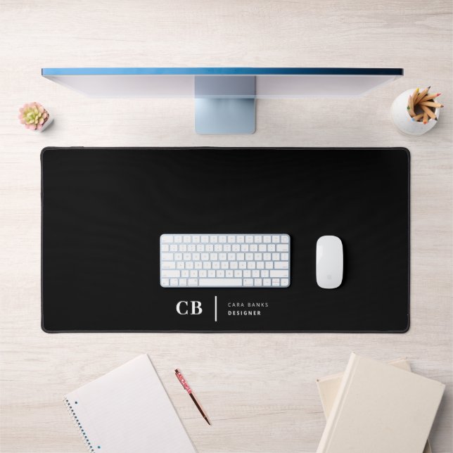 Modern Black and White Trendy Stylish Monogram Desk Mat (Office 1)