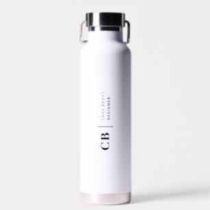 Modern Black and White Trendy Stylish Monogram Water Bottle