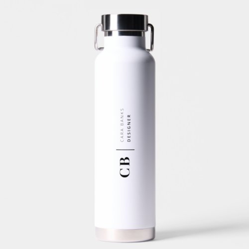 Modern Black and White Trendy Stylish Monogram Water Bottle