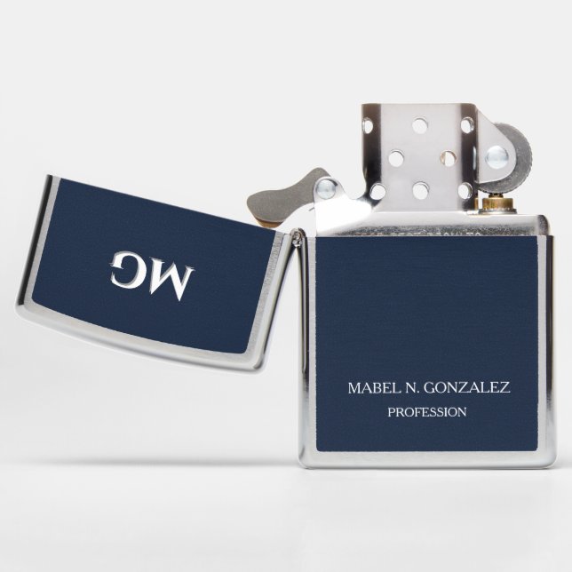 Modern Black and White Trendy Stylish Monogram Zippo Lighter (Opened)