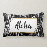 Modern Black and White Tropical Aloha Lumbar Pillow<br><div class="desc">Chic,  modern,  and fresh palm leaf pattern with "Aloha" on one side,  and personalized name on the other is a perfect way to add a touch of the tropics to trendy and minimalist home decor. The versatile palm tree frond pattern creates a random and abstract stripe effect too.</div>