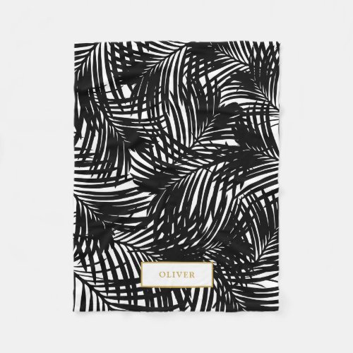 Modern Black and White Tropical Palm Leaf Pet Fleece Blanket