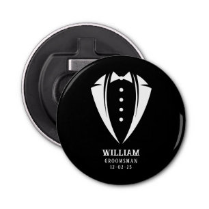 Modern Black and White Tuxedo Groomsman Gift Bottle Opener
