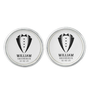 Modern Black and White Tuxedo Groomsman Gift Cufflinks