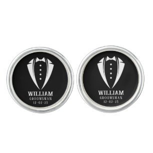Modern Black and White Tuxedo Groomsman Gift Cufflinks