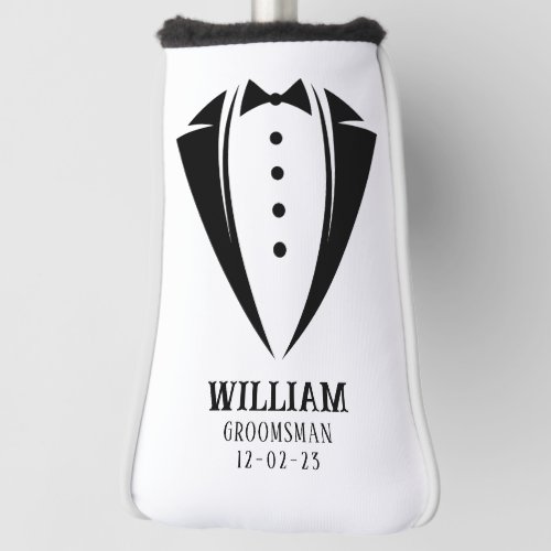 Modern Black and White Tuxedo Groomsman Gift Golf Head Cover