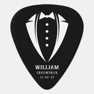 Modern Black and White Tuxedo Groomsman Gift Guitar Pick
