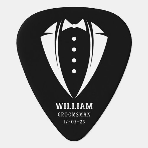 Modern Black and White Tuxedo Groomsman Gift Guitar Pick