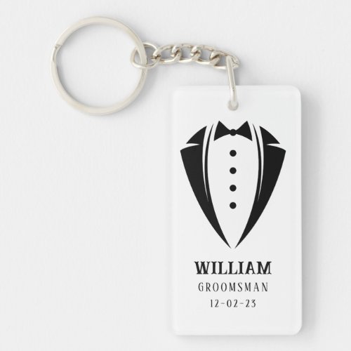 Modern Black and White Tuxedo Groomsman Gift Keychain