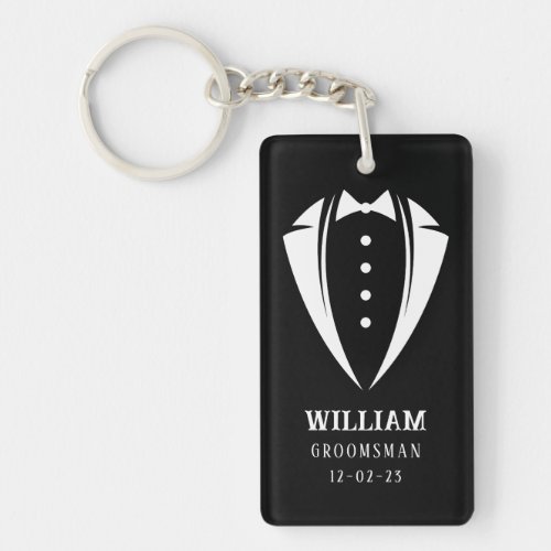 Modern Black and White Tuxedo Groomsman Gift Keychain