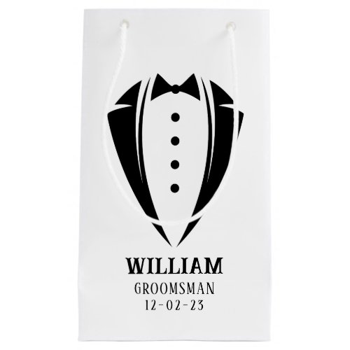 Modern Black and White Tuxedo Groomsman Gift Small Gift Bag