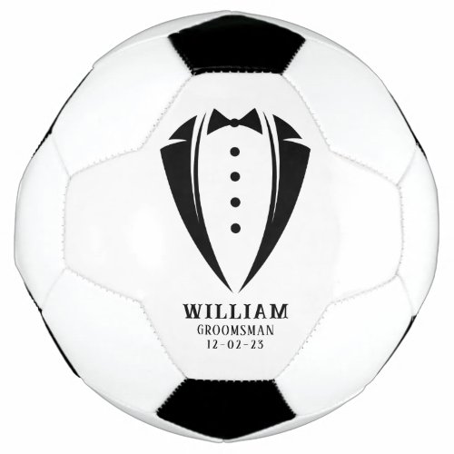 Modern Black and White Tuxedo Groomsman Gift Soccer Ball