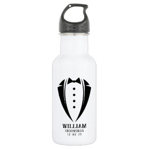 Modern Black and White Tuxedo Groomsman Gift Stainless Steel Water Bottle