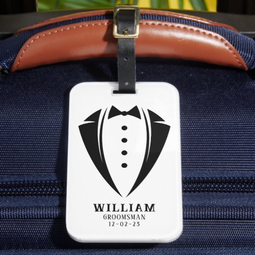 Modern Black and White Tuxedo Groomsman Gifts Luggage Tag