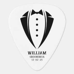 Modern Black and White Tuxedo Groomsmen Gift Guitar Pick
