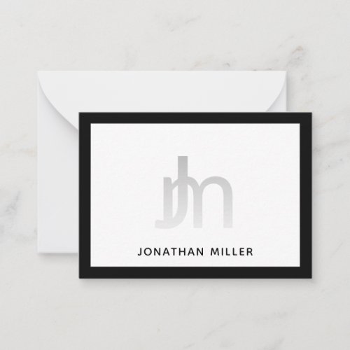 Modern Black and White Two_Initial Monogram Note Card