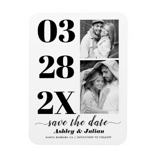 Modern black and white two photo Save the Date Magnet