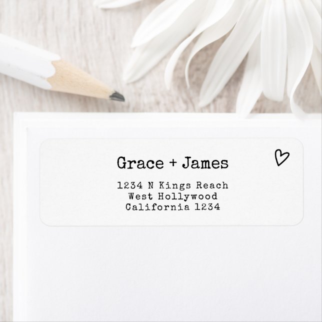 Modern Black and White Typewriter Text Wedding Label (Insitu)