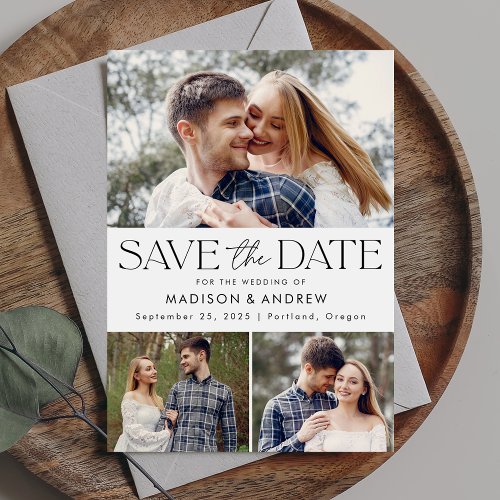Modern Black and White Typography 3 Photo Save The Date