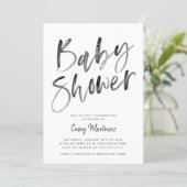 Modern Black and White Typography Baby Shower Invitation (Standing Front)