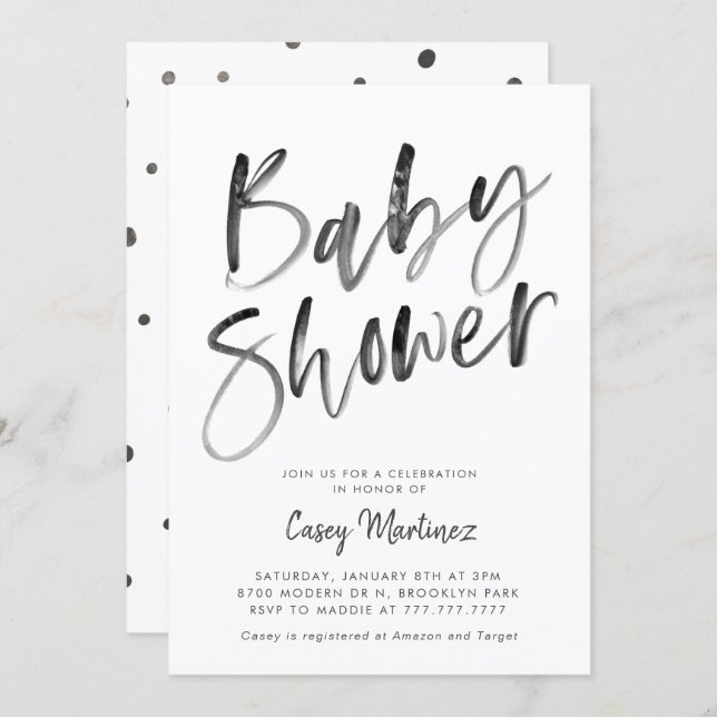 Modern Black and White Typography Baby Shower Invitation (Front/Back)