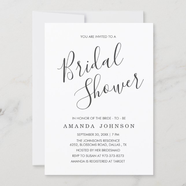 Modern Black and White Typography Bridal Shower Invitation (Front)