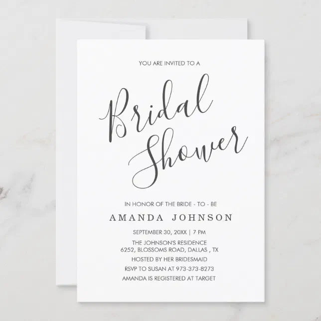 Modern Black and White Typography Bridal Shower Invitation | Zazzle