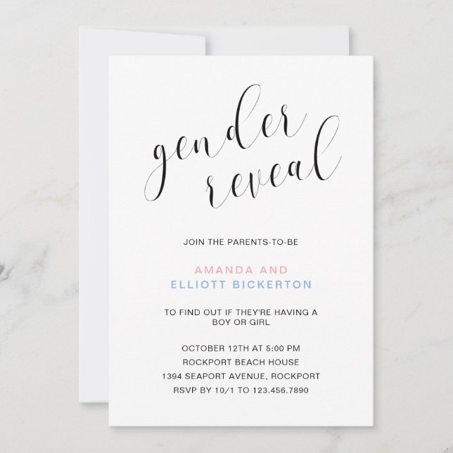Modern Black and White Typography Gender Reveal Invitation (Front)