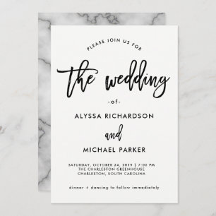 Modern Black and White Typography   Marble Wedding Invitation