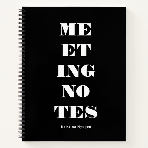 Modern Black and White Typography Meeting Notes Notebook
