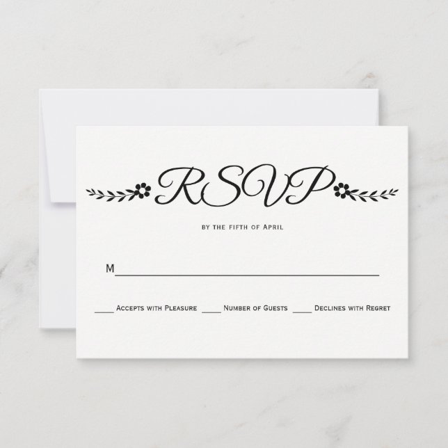 Modern black and white typography wedding RSVP (Front)