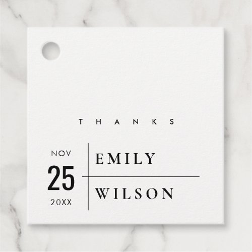 MODERN BLACK AND WHITE TYPOGRAPHY WEDDING THANKS FAVOR TAGS