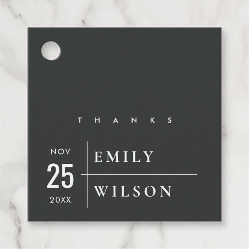 MODERN BLACK AND WHITE TYPOGRAPHY WEDDING THANKS FAVOR TAGS