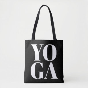 Modern black and white typography yoga workout tote bag