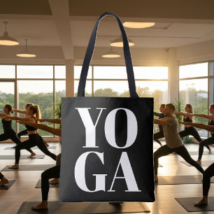 Modern black and white typography yoga workout tote bag