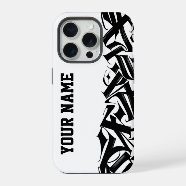 Modern Black and White Urban Calligraphy Custom Na iPhone Case (Back)