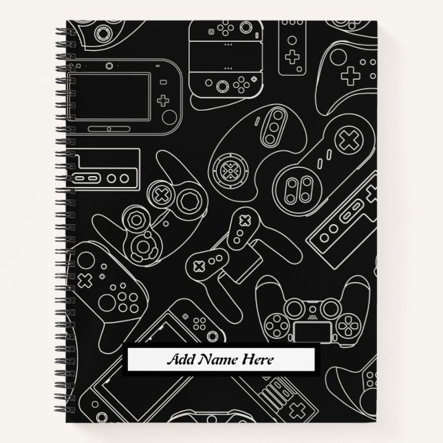 Modern Black and White Video Game Customizable  Notebook (Front)