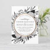 Modern Black and White Watercolor Floral Frame Invitation (Standing Front)